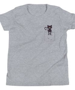Black Cat Grey Pocket Friend Kids T-Shirt