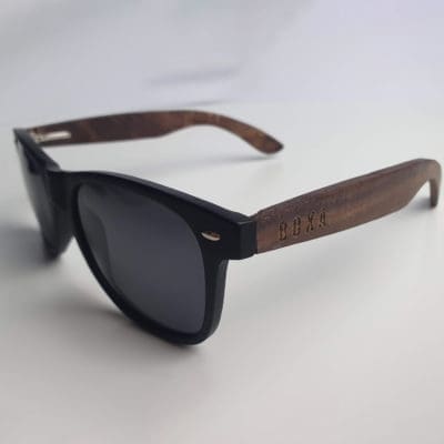 BOXA Throwbacks Retro Black & Walnut Wood Sunglasses