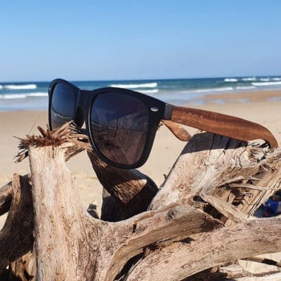 BOXA Throwbacks Retro Black & Walnut Wood Sunglasses