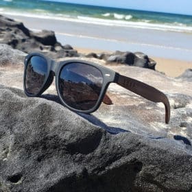 BOXA Throwbacks Retro Black & Walnut Wood Sunglasses