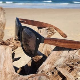 BOXA Throwbacks Retro Black & Walnut Wood Sunglasses
