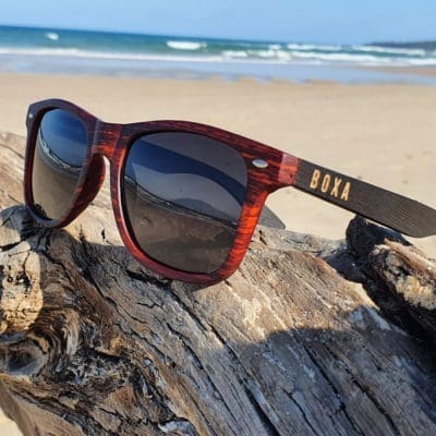 BOXA Tri-City’s Mixed Red & Black Bamboo Sunglasses