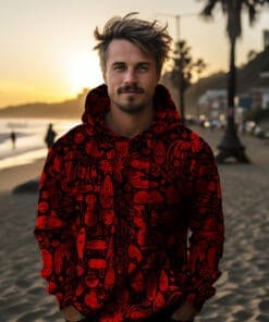 Red Graffiti Doodle Hoodie Front